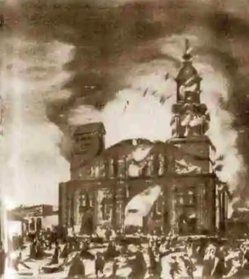 El gran incendio de la Iglesia de la Compañia, en Santiago de Chile